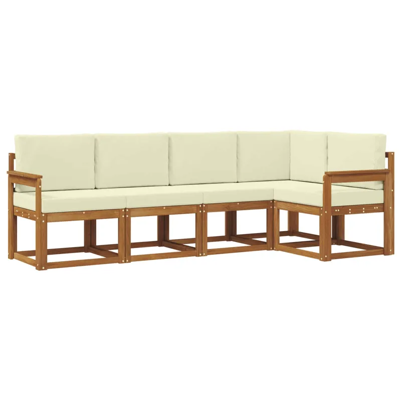 Lauko sofos komplektas su pagalve 5 pcs Natūralus ir grietinėlė