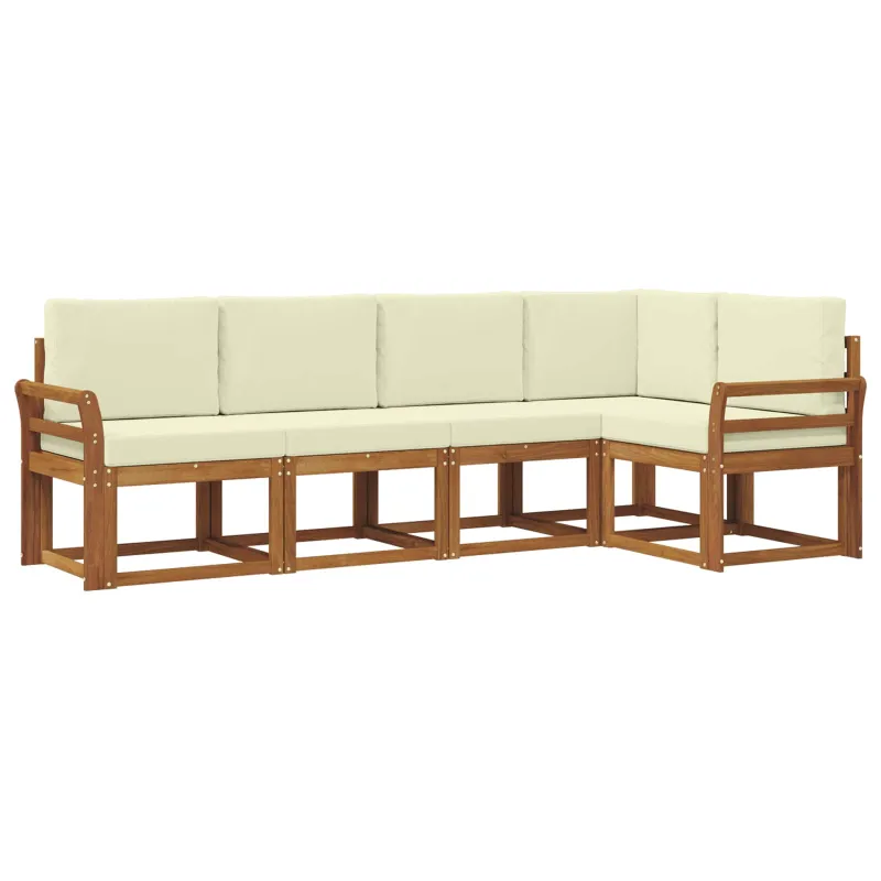 Lauko sofos komplektas su pagalve 5 pcs Natūralus ir grietinėlė