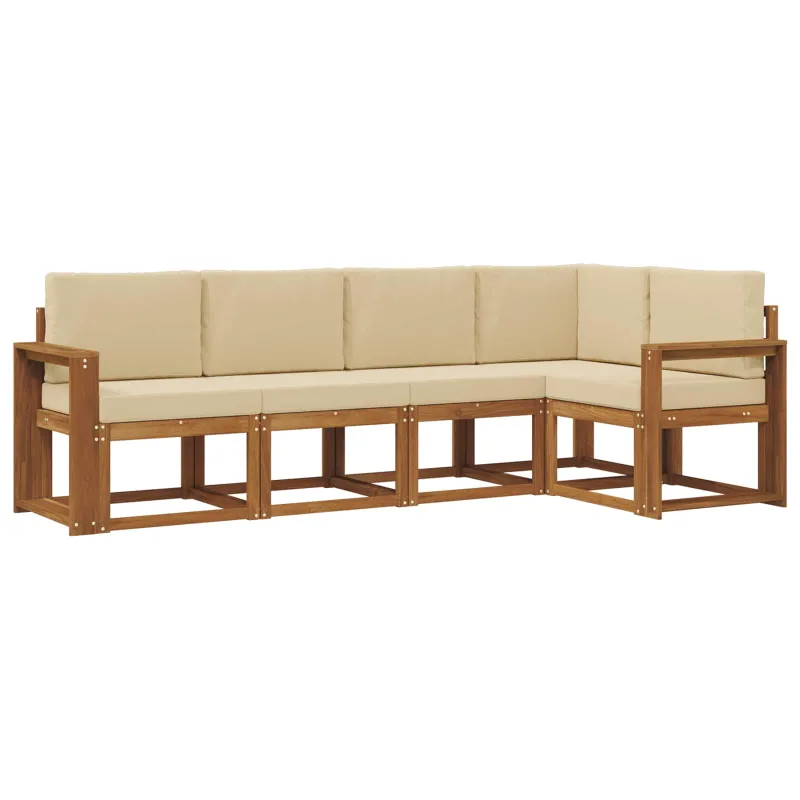 Lauko sofos komplektas su pagalve 5 pcs Natūralus ir bežinis