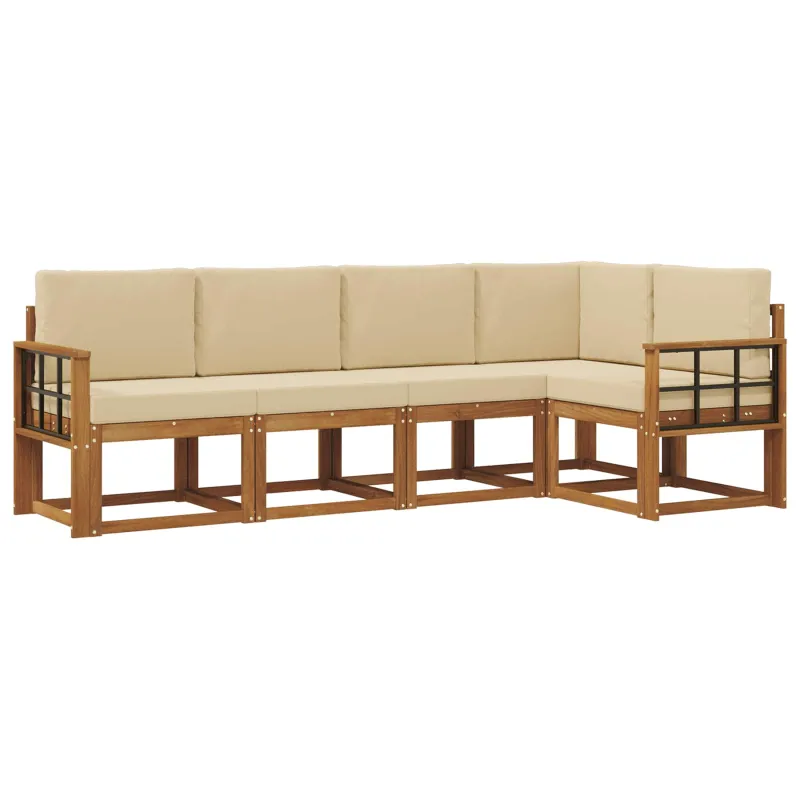 Lauko sofos komplektas su pagalve 5 pcs Natūralus ir bežinis