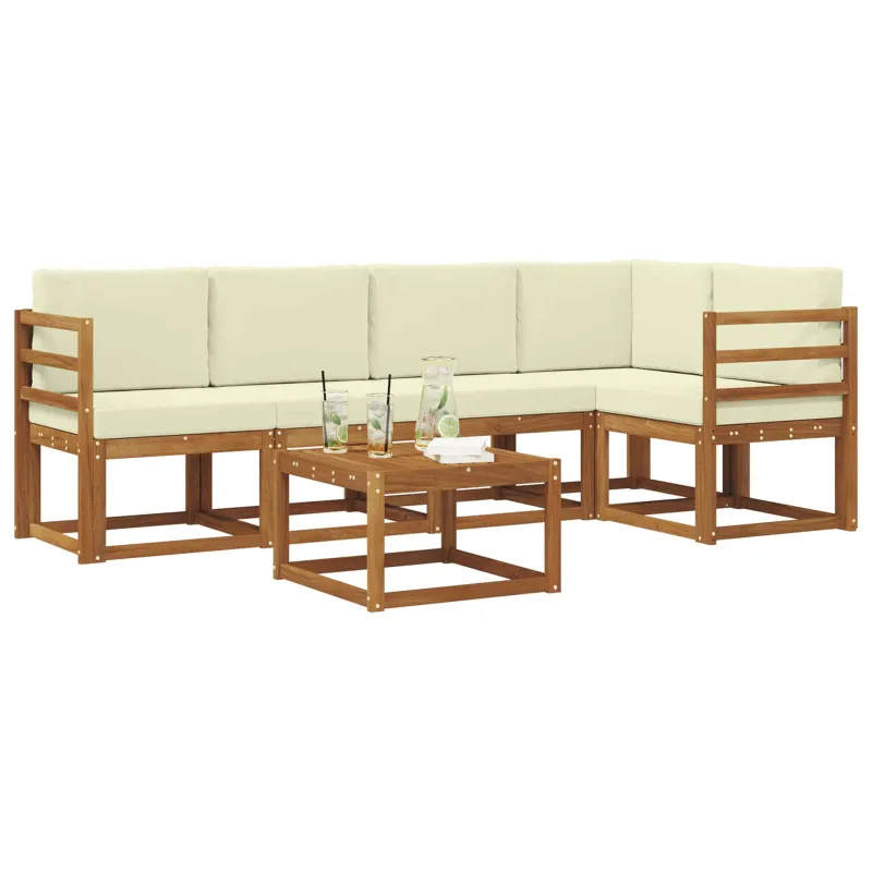Lauko sofos komplektas su pagalve 6 pcs Natūralus ir grietinėlė