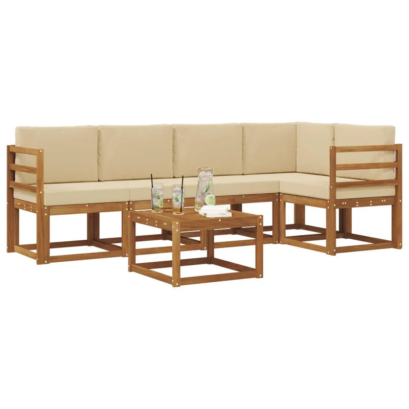 Lauko sofos komplektas su pagalve 6 pcs Natūralus ir bežinis