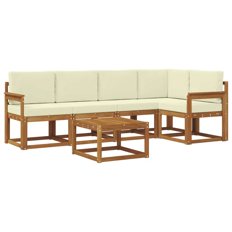 Lauko sofos komplektas su pagalve 6 pcs Natūralus ir grietinėlė