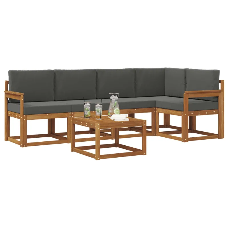 Lauko sofos komplektas su pagalve 6 pcs Natūralus ir antracitas