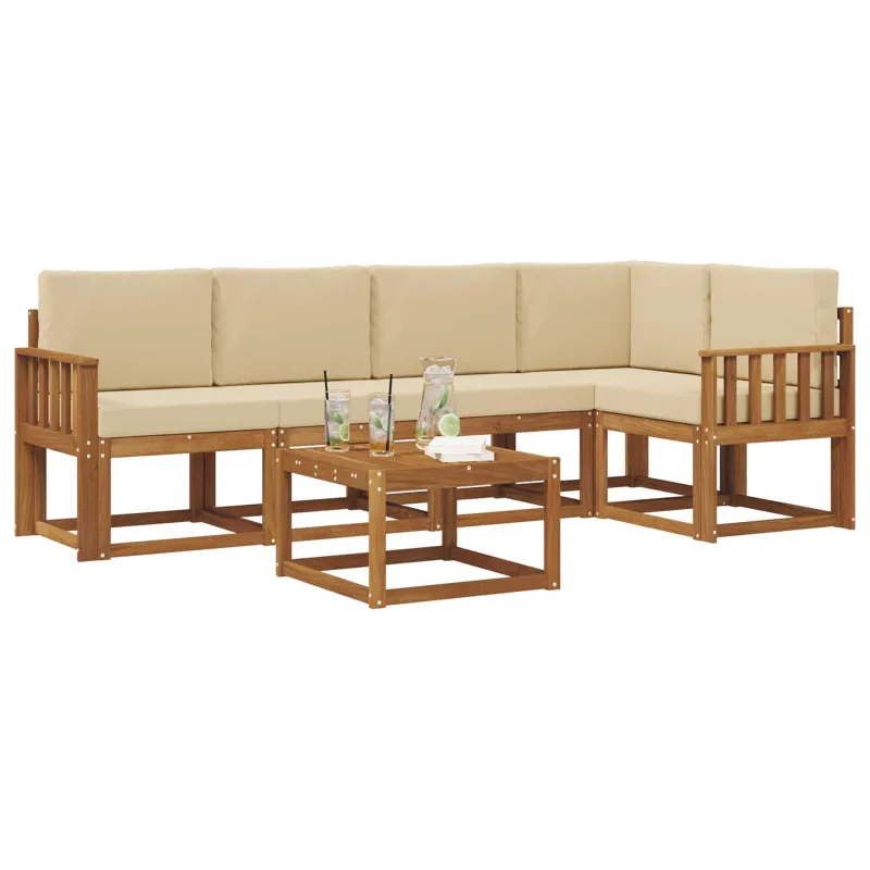Lauko sofos komplektas su pagalve 6 pcs Natūralus ir bežinis