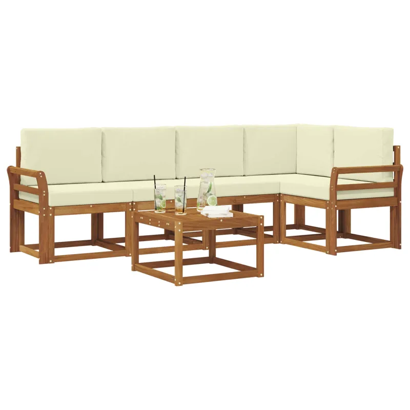Lauko sofos komplektas su pagalve 6 pcs Natūralus ir grietinėlė