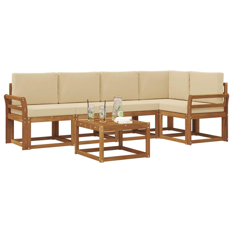 Lauko sofos komplektas su pagalve 6 pcs Natūralus ir bežinis