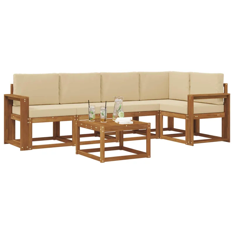 Lauko sofos komplektas su pagalve 6 pcs Natūralus ir bežinis