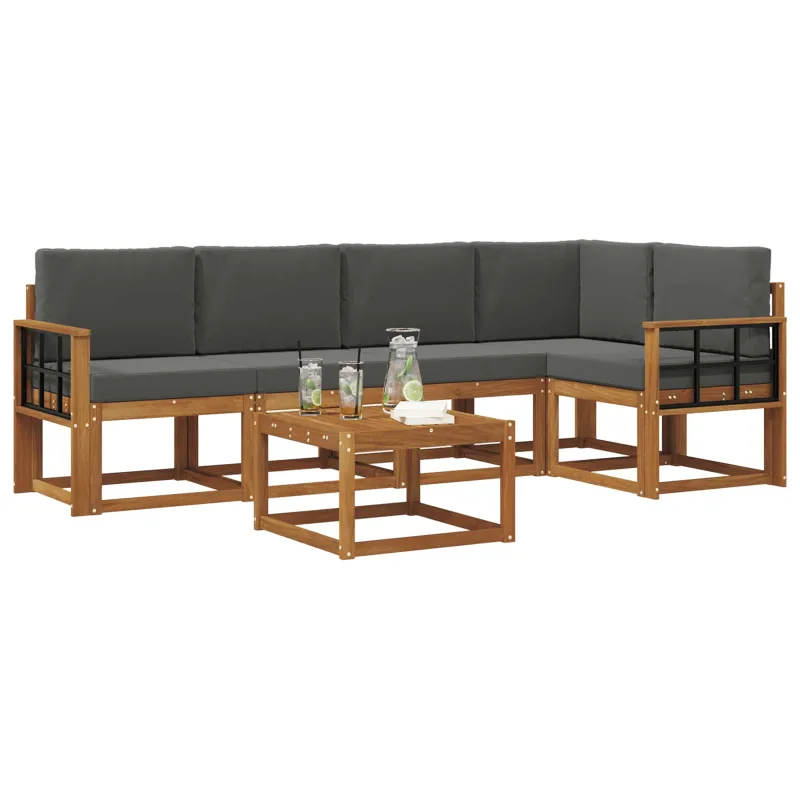 Lauko sofos komplektas su pagalve 6 pcs Natūralus ir antracitas