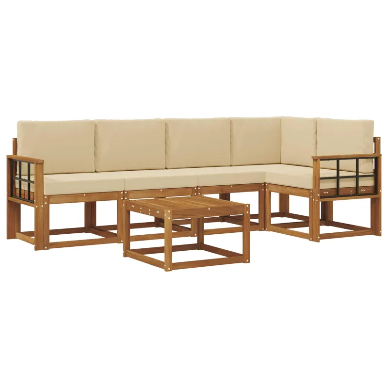 Lauko sofos komplektas su pagalve 6 pcs Natūralus ir bežinis