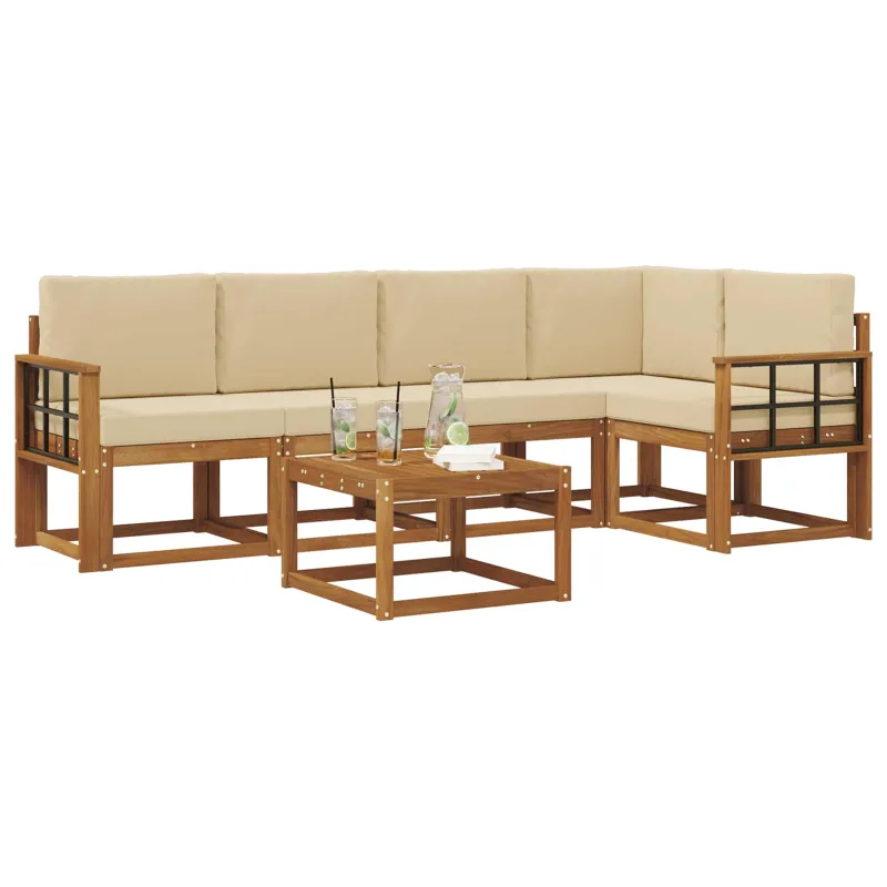 Lauko sofos komplektas su pagalve 6 pcs Natūralus ir bežinis