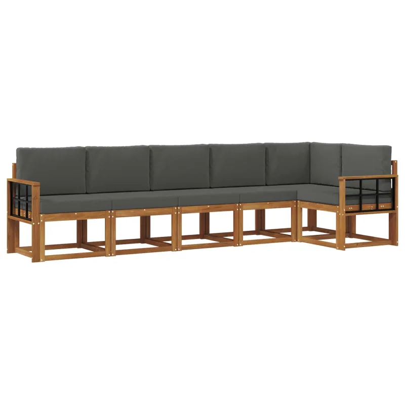 Lauko sofos komplektas su pagalve 6 pcs Natūralus ir antracitas