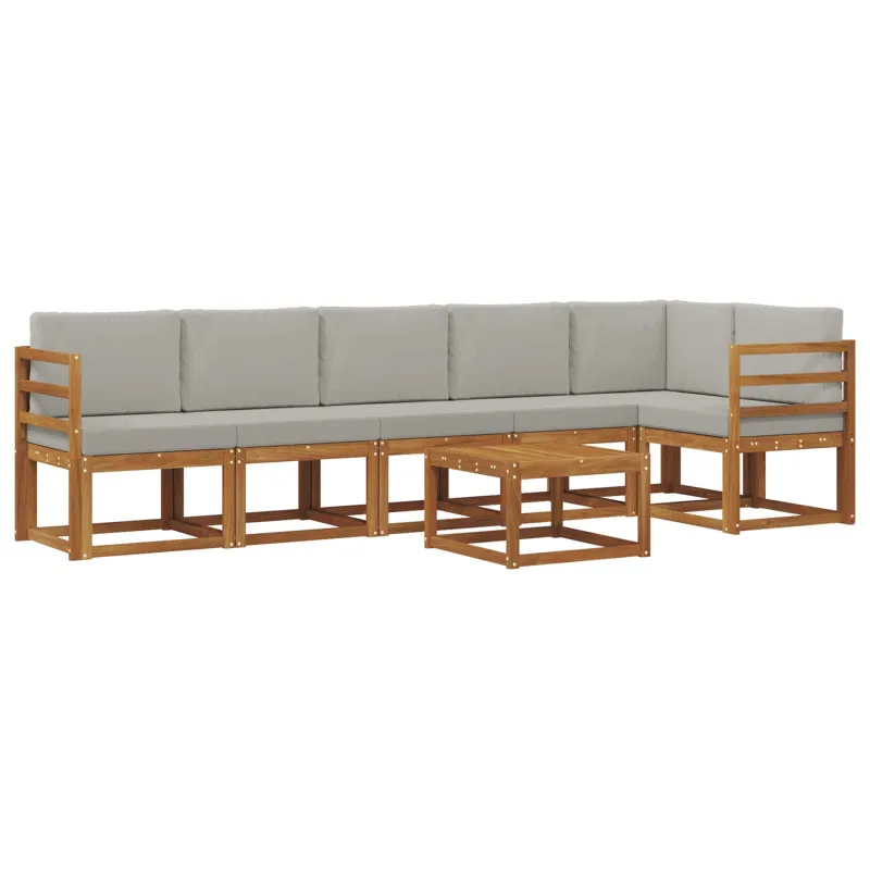 Lauko sofos komplektas 7 pcs Natūrali ir šviesiai pilka