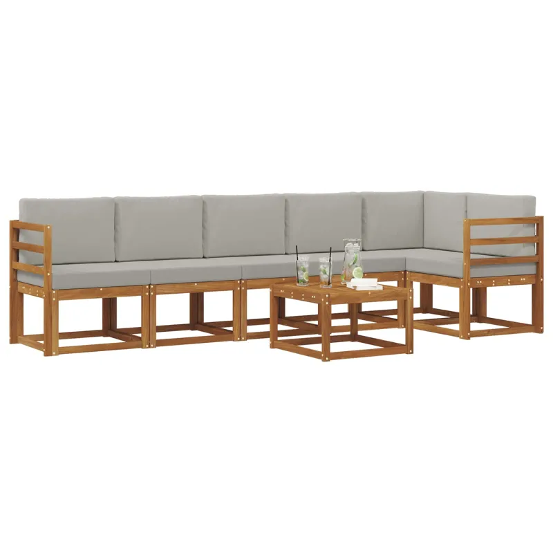 Lauko sofos komplektas 7 pcs Natūrali ir šviesiai pilka