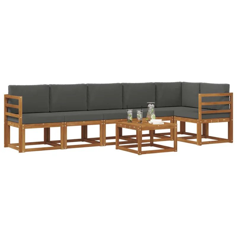 Lauko sofos komplektas su pagalve 7 pcs Natūralus ir antracitas