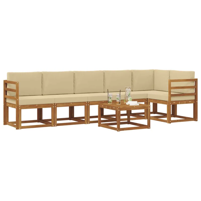 Lauko sofos komplektas su pagalve 7 pcs Natūralus ir bežinis