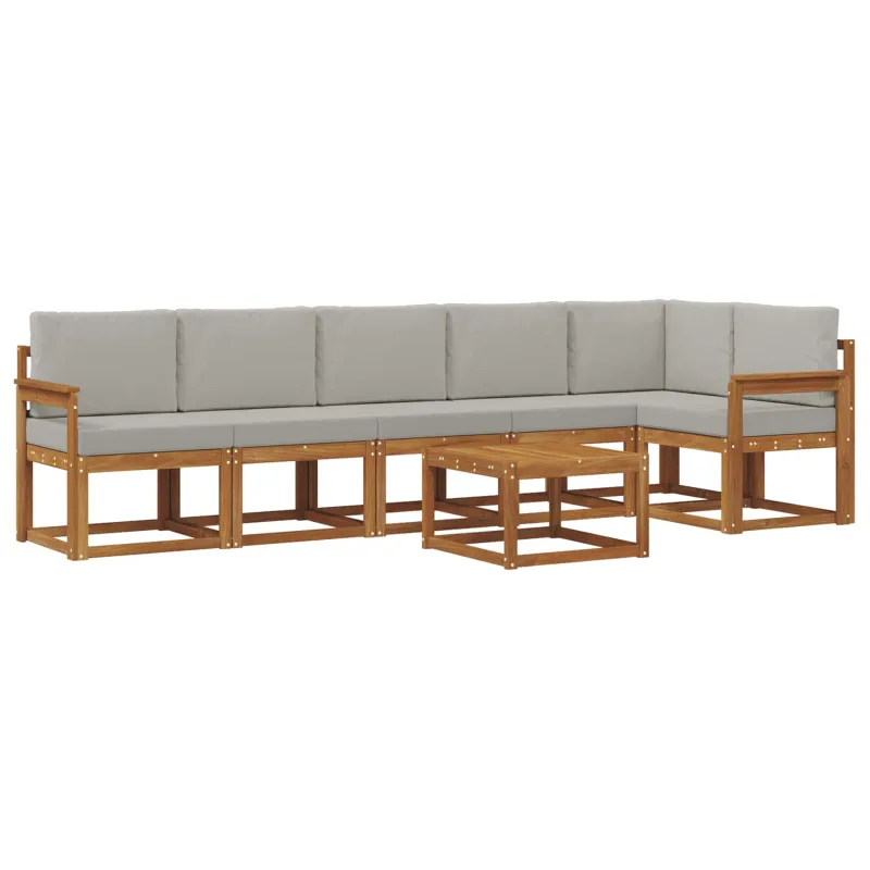 Lauko sofos komplektas 7 pcs Natūrali ir šviesiai pilka