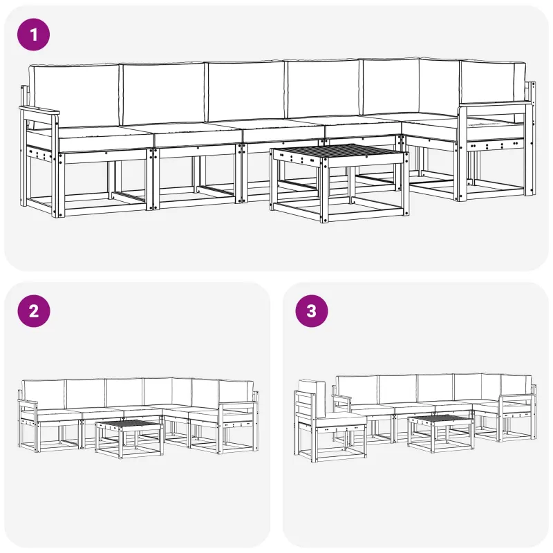Lauko sofos komplektas 7 pcs Natūrali ir šviesiai pilka