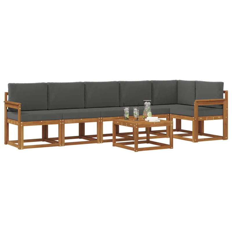 Lauko sofos komplektas su pagalve 7 pcs Natūralus ir antracitas
