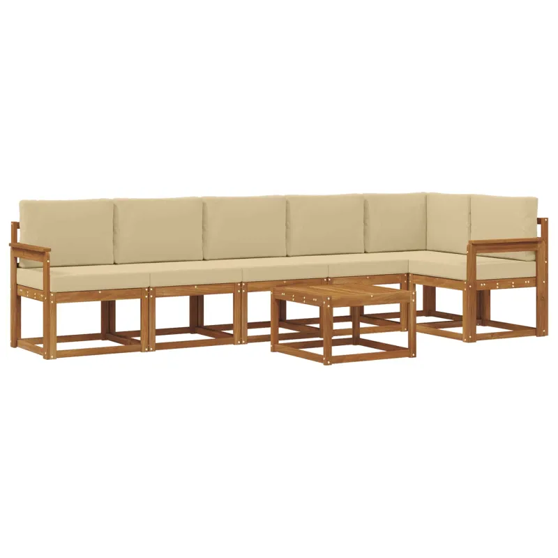 Lauko sofos komplektas su pagalve 7 pcs Natūralus ir bežinis
