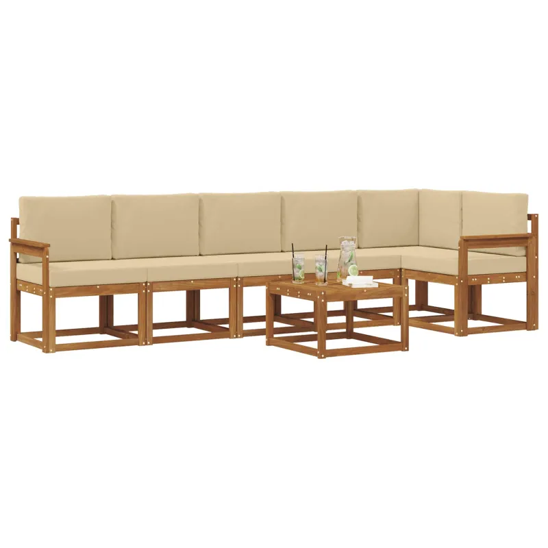Lauko sofos komplektas su pagalve 7 pcs Natūralus ir bežinis