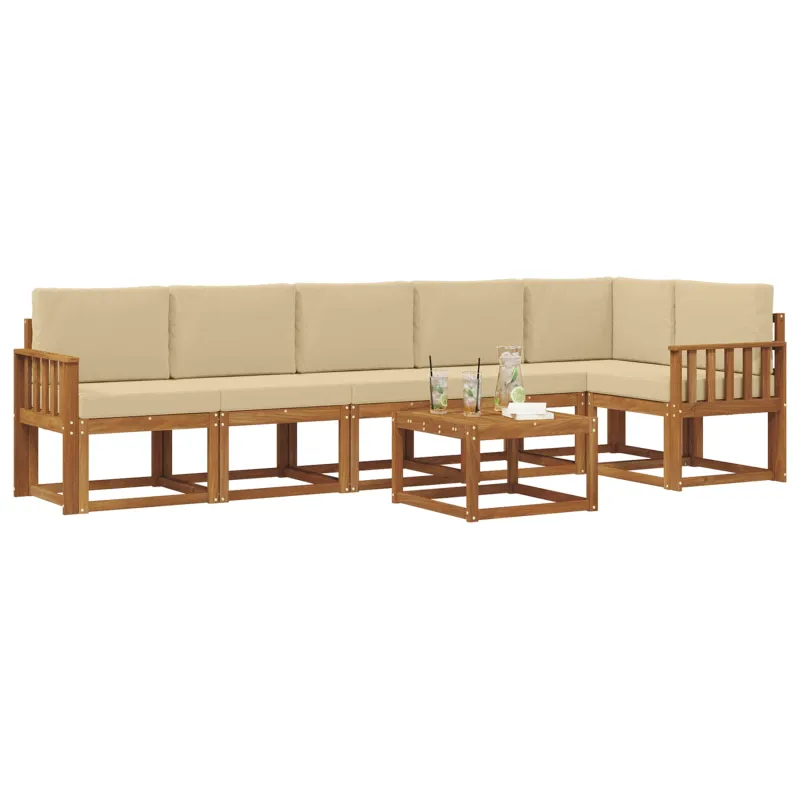 Lauko sofos komplektas su pagalve 7 pcs Natūralus ir bežinis