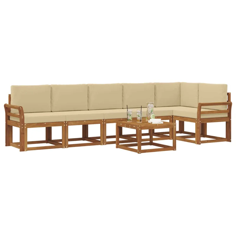 Lauko sofos komplektas su pagalve 7 pcs Natūralus ir bežinis