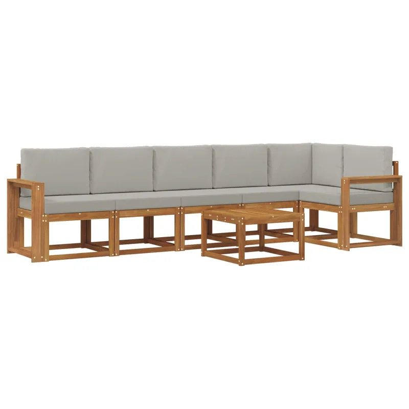 Lauko sofos komplektas 7 pcs Natūrali ir šviesiai pilka