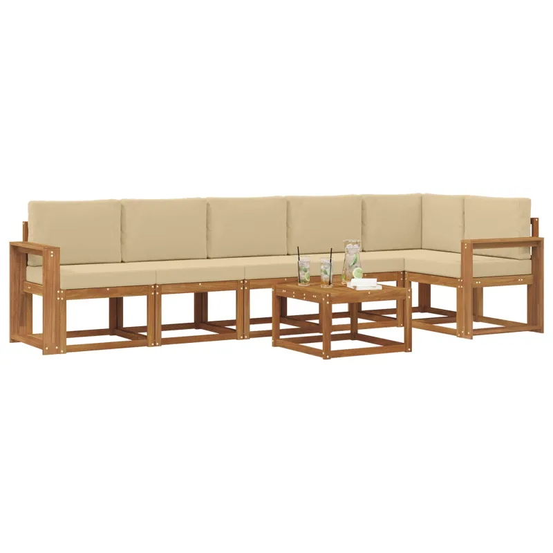 Lauko sofos komplektas su pagalve 7 pcs Natūralus ir bežinis