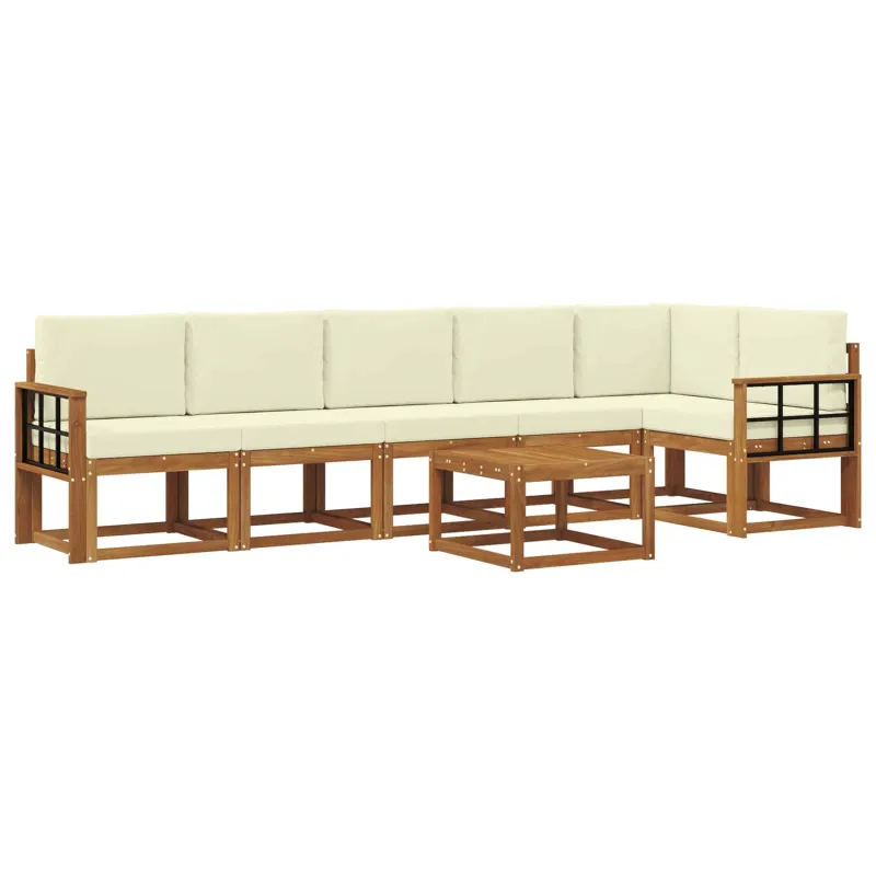 Lauko sofos komplektas su pagalve 7 pcs Natūralus ir grietinėlė
