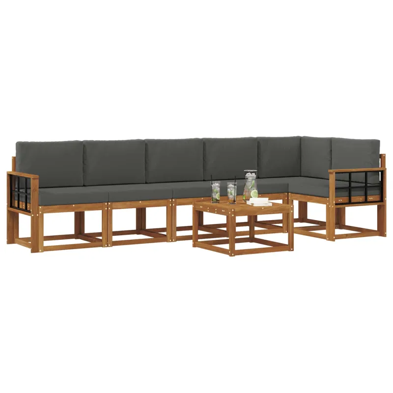 Lauko sofos komplektas su pagalve 7 pcs Natūralus ir antracitas