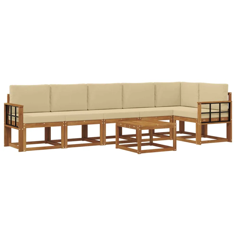 Lauko sofos komplektas su pagalve 7 pcs Natūralus ir bežinis
