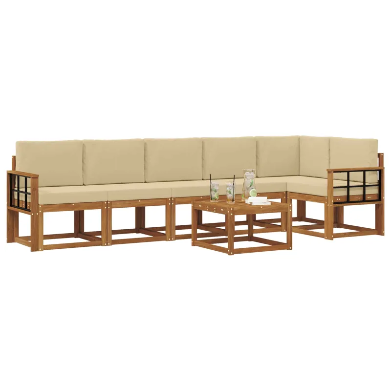 Lauko sofos komplektas su pagalve 7 pcs Natūralus ir bežinis