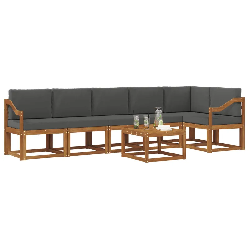 Lauko sofos komplektas su pagalve 7 pcs Natūralus ir antracitas