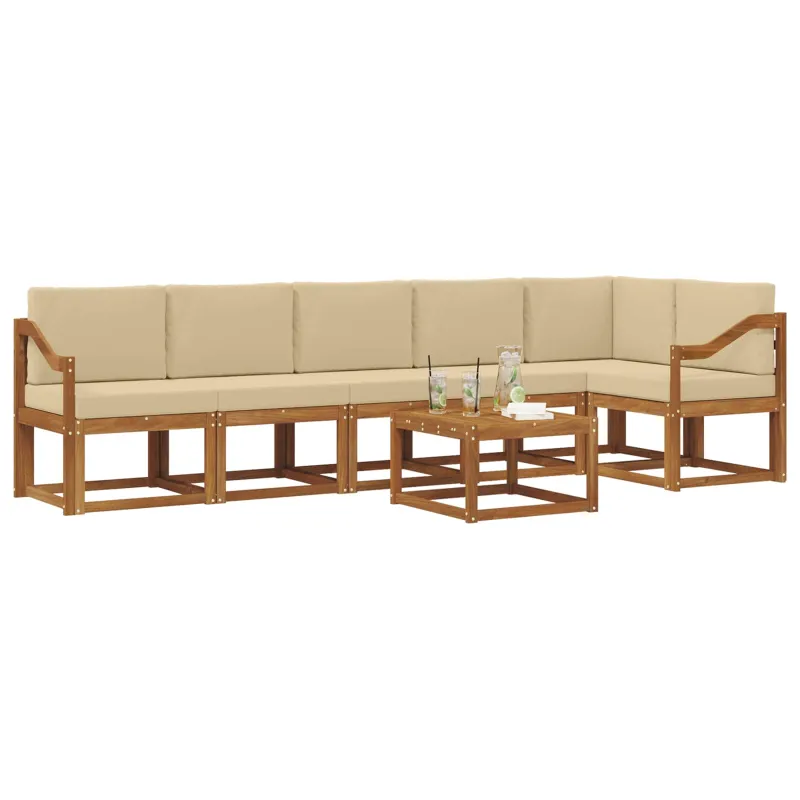 Lauko sofos komplektas su pagalve 7 pcs Natūralus ir bežinis