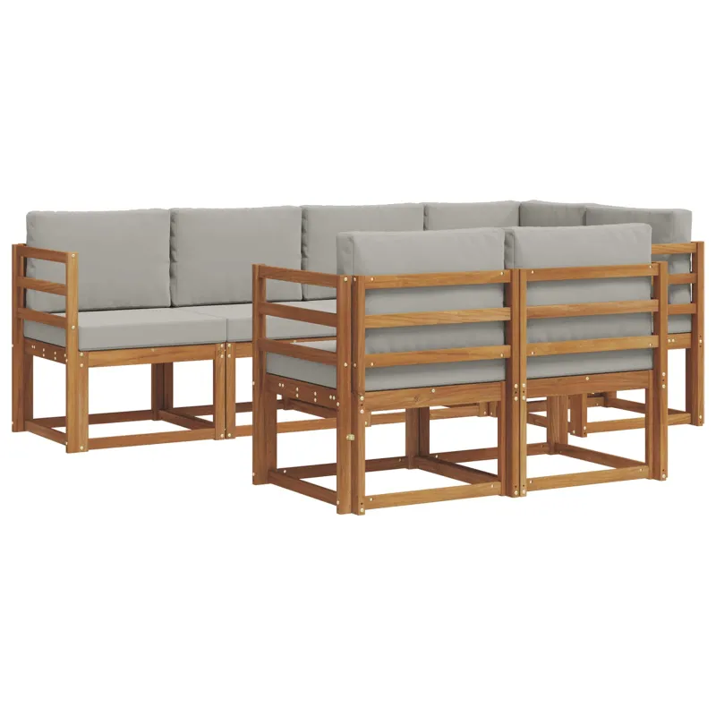 Lauko sofos komplektas 7 pcs Natūrali ir šviesiai pilka