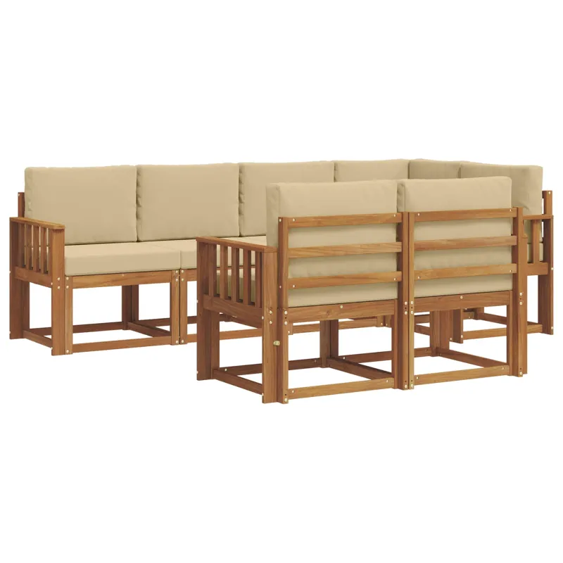 Lauko sofos komplektas su pagalve 7 pcs Natūralus ir bežinis