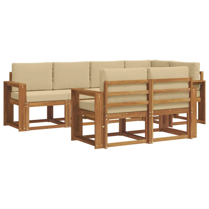 Lauko sofos komplektas su pagalve 7 pcs Natūralus ir bežinis