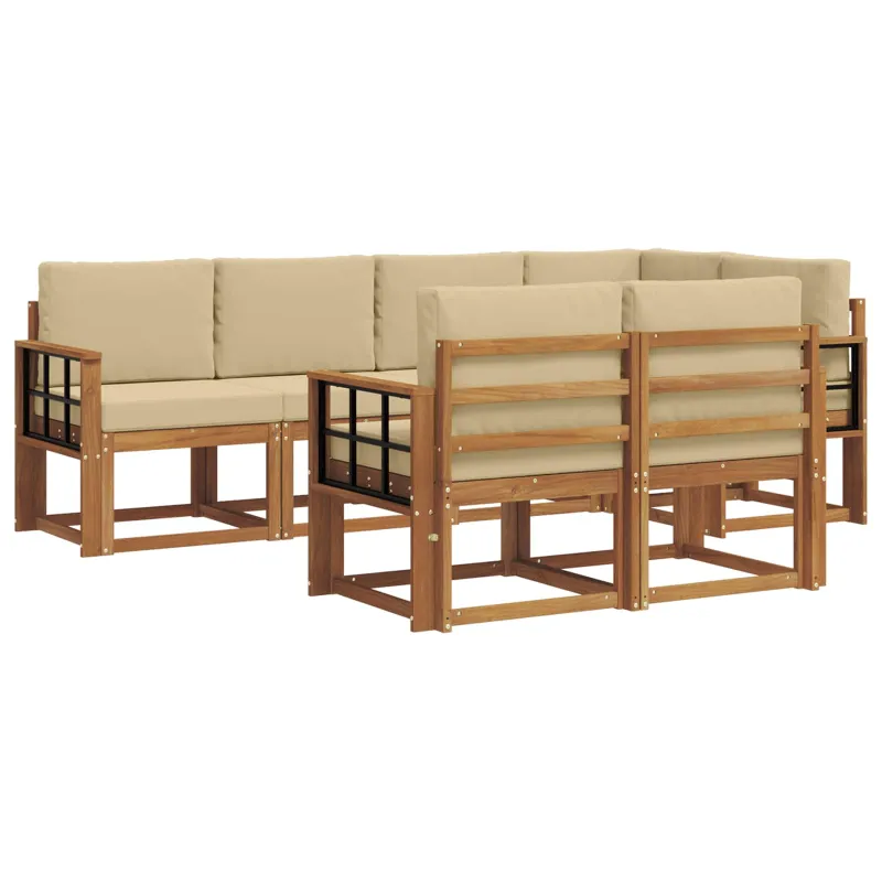 Lauko sofos komplektas su pagalve 7 pcs Natūralus ir bežinis