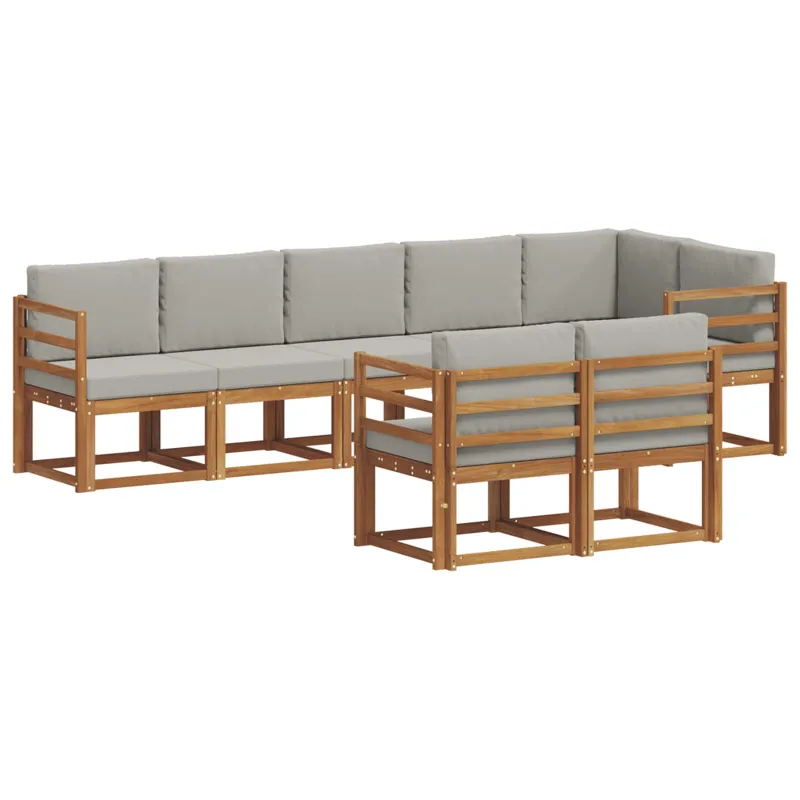 Lauko sofos komplektas 8 pcs Natūrali ir šviesiai pilka
