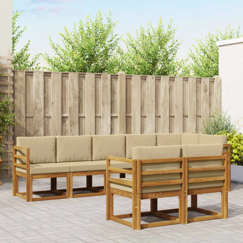 Lauko sofos komplektas su pagalve 8 pcs Natūralus ir bežinis