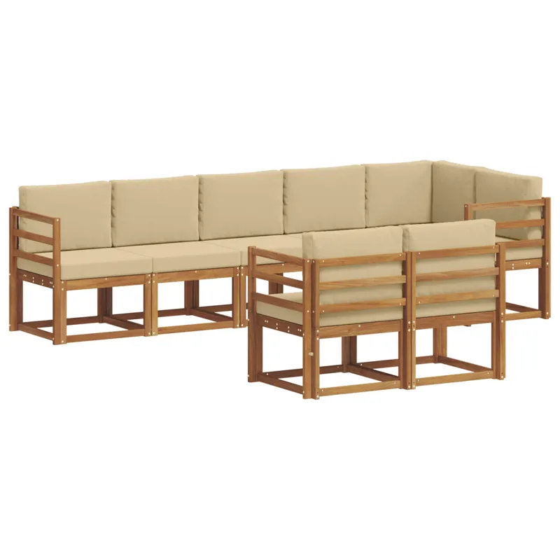 Lauko sofos komplektas su pagalve 8 pcs Natūralus ir bežinis