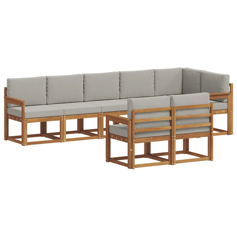 Lauko sofos komplektas 8 pcs Natūrali ir šviesiai pilka