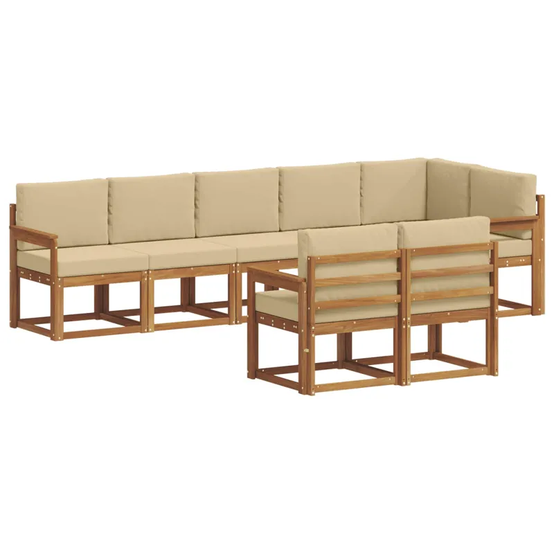 Lauko sofos komplektas su pagalve 8 pcs Natūralus ir bežinis