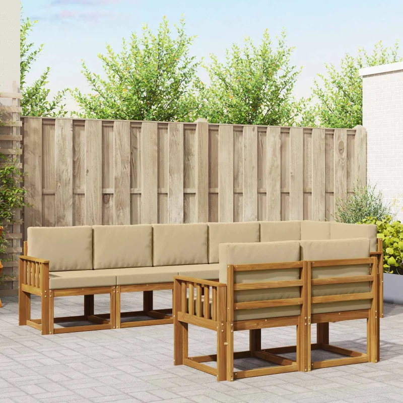 Lauko sofos komplektas su pagalve 8 pcs Natūralus ir bežinis