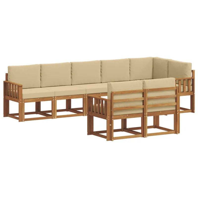 Lauko sofos komplektas su pagalve 8 pcs Natūralus ir bežinis
