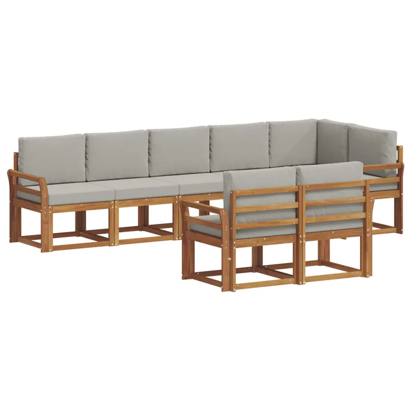 Lauko sofos komplektas 8 pcs Natūrali ir šviesiai pilka