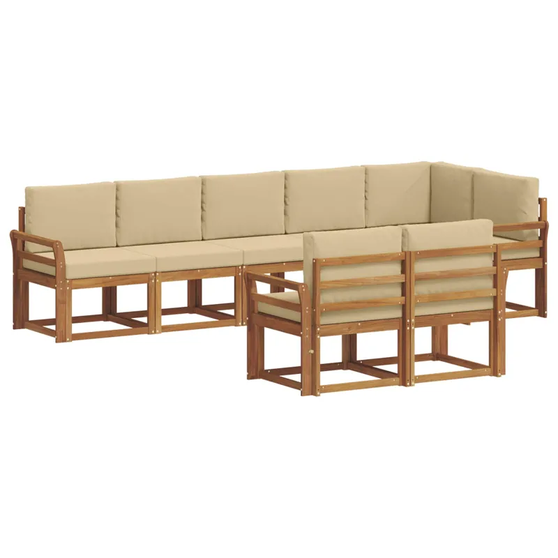 Lauko sofos komplektas su pagalve 8 pcs Natūralus ir bežinis