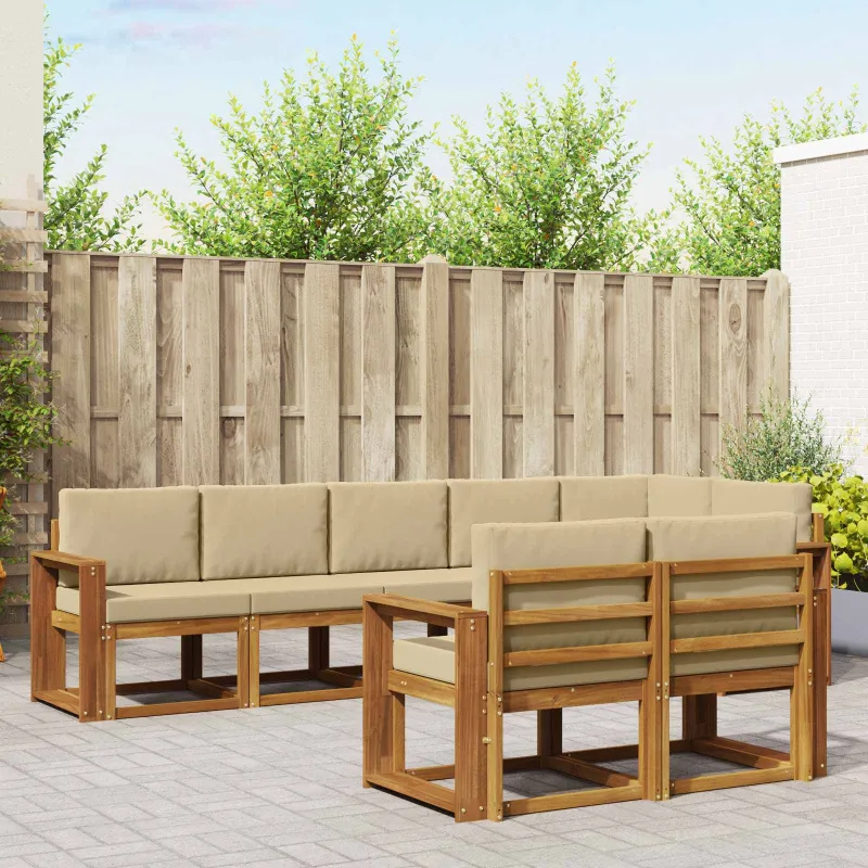 Lauko sofos komplektas su pagalve 8 pcs Natūralus ir bežinis