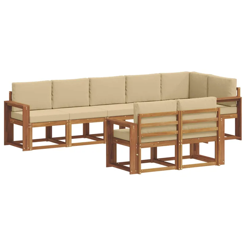 Lauko sofos komplektas su pagalve 8 pcs Natūralus ir bežinis